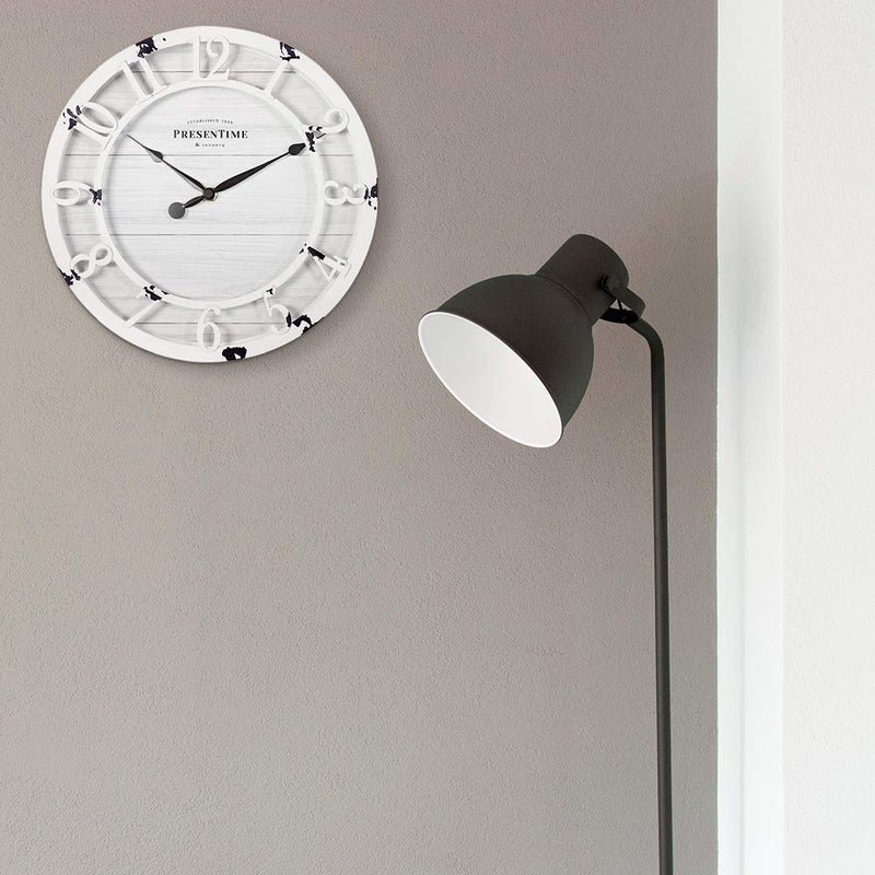 Presentime & Co 10" Farmhouse Series Wall Clock, Shiplap Style, Raised 3D Arabic Numeral, Antique Distressed White - Image 5